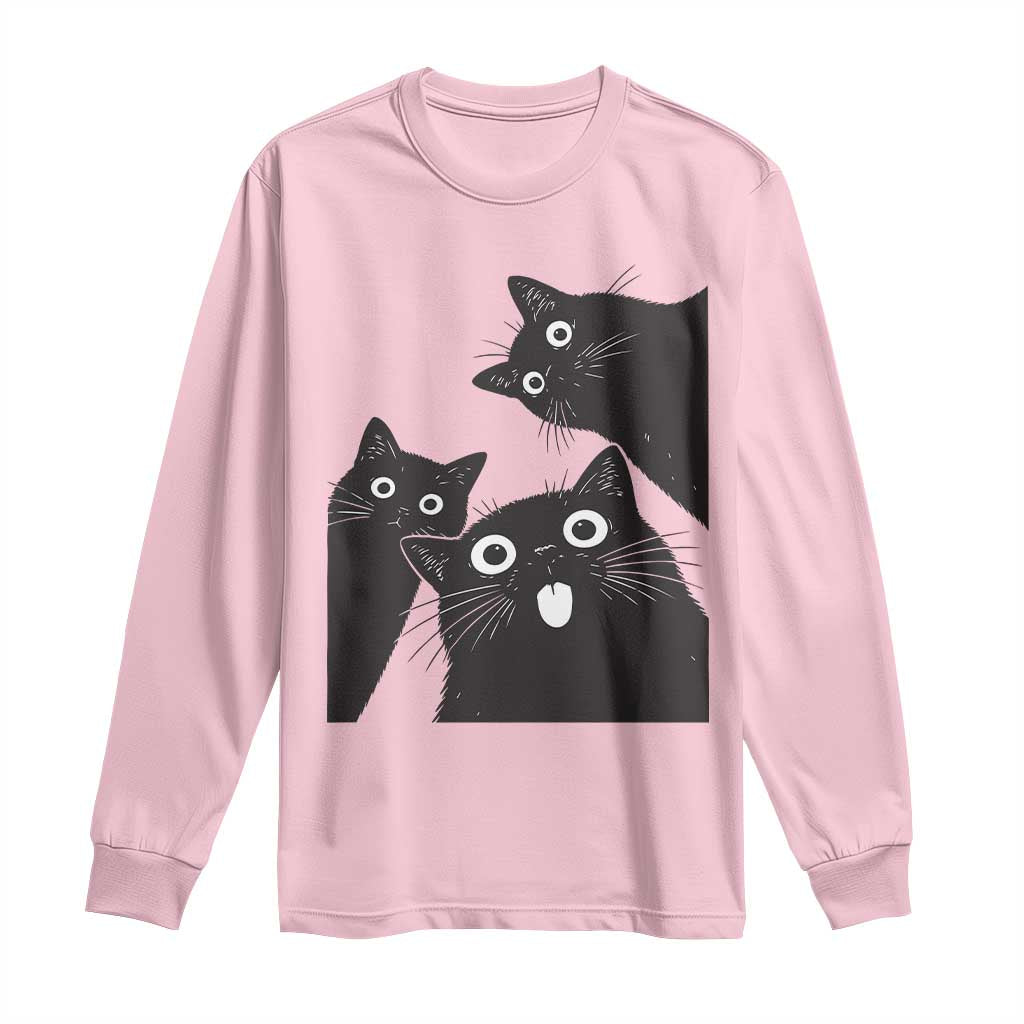 Funny Japanese Black Cat Is Watching You Long Sleeve Shirt Cat Lover