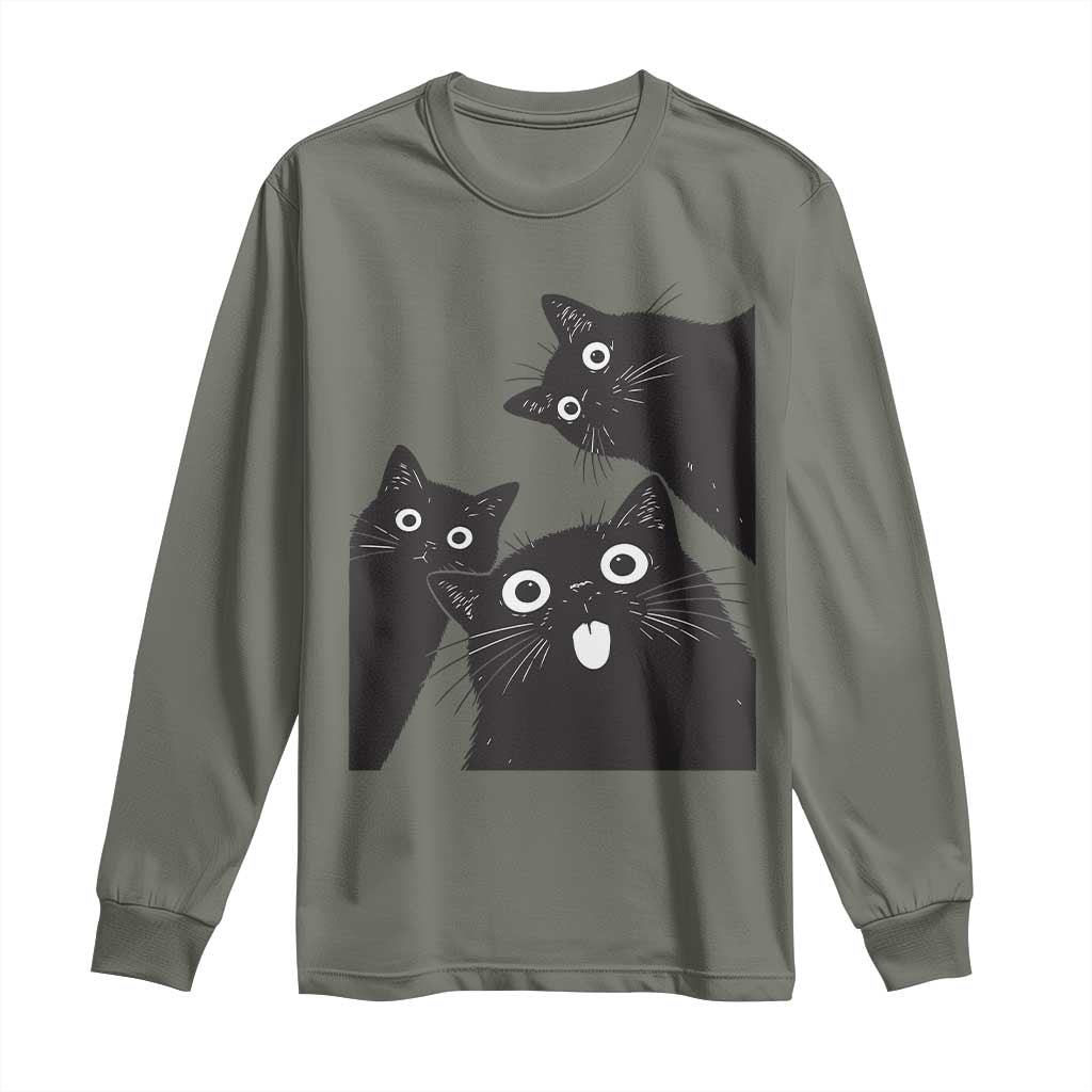 Funny Japanese Black Cat Is Watching You Long Sleeve Shirt Cat Lover