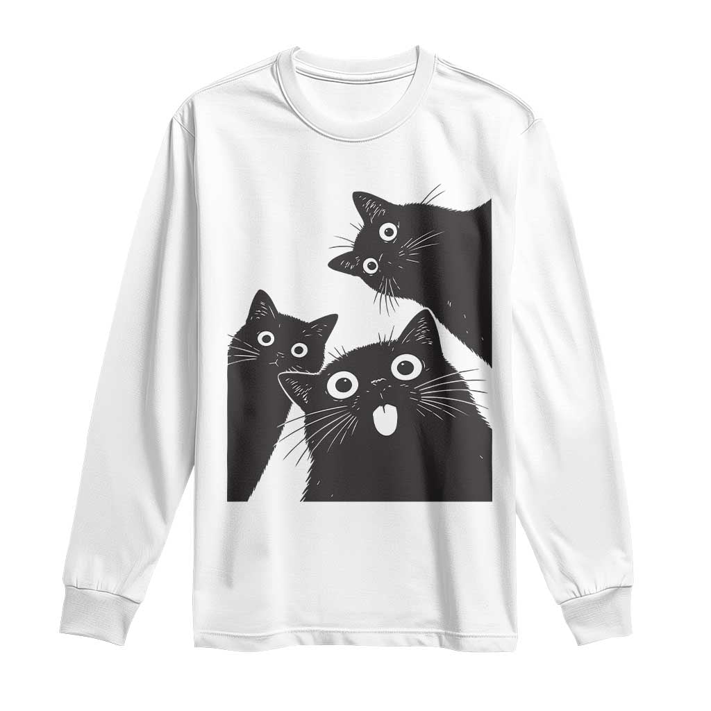 Funny Japanese Black Cat Is Watching You Long Sleeve Shirt Cat Lover