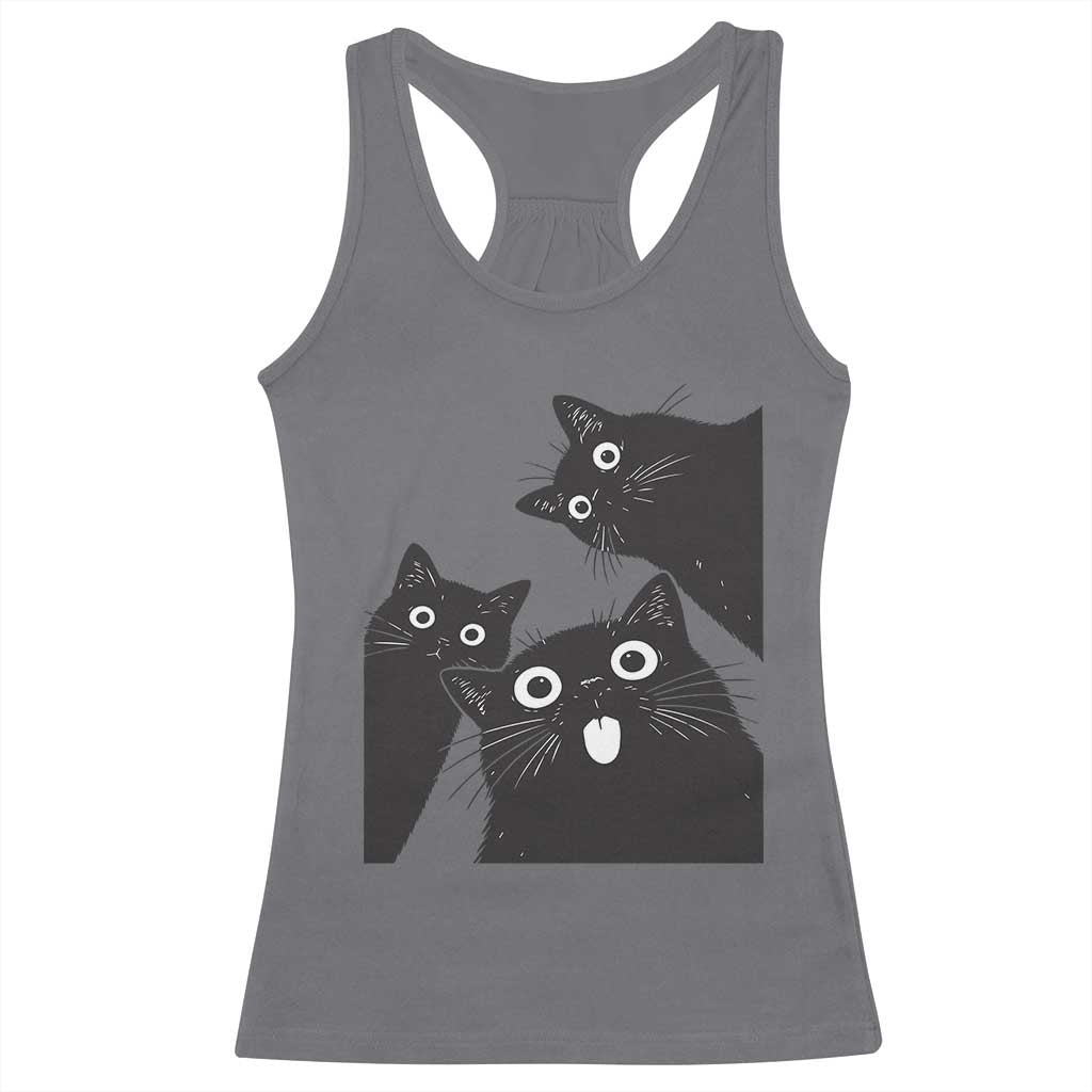Funny Japanese Black Cat Is Watching You Racerback Tank Top Cat Lover