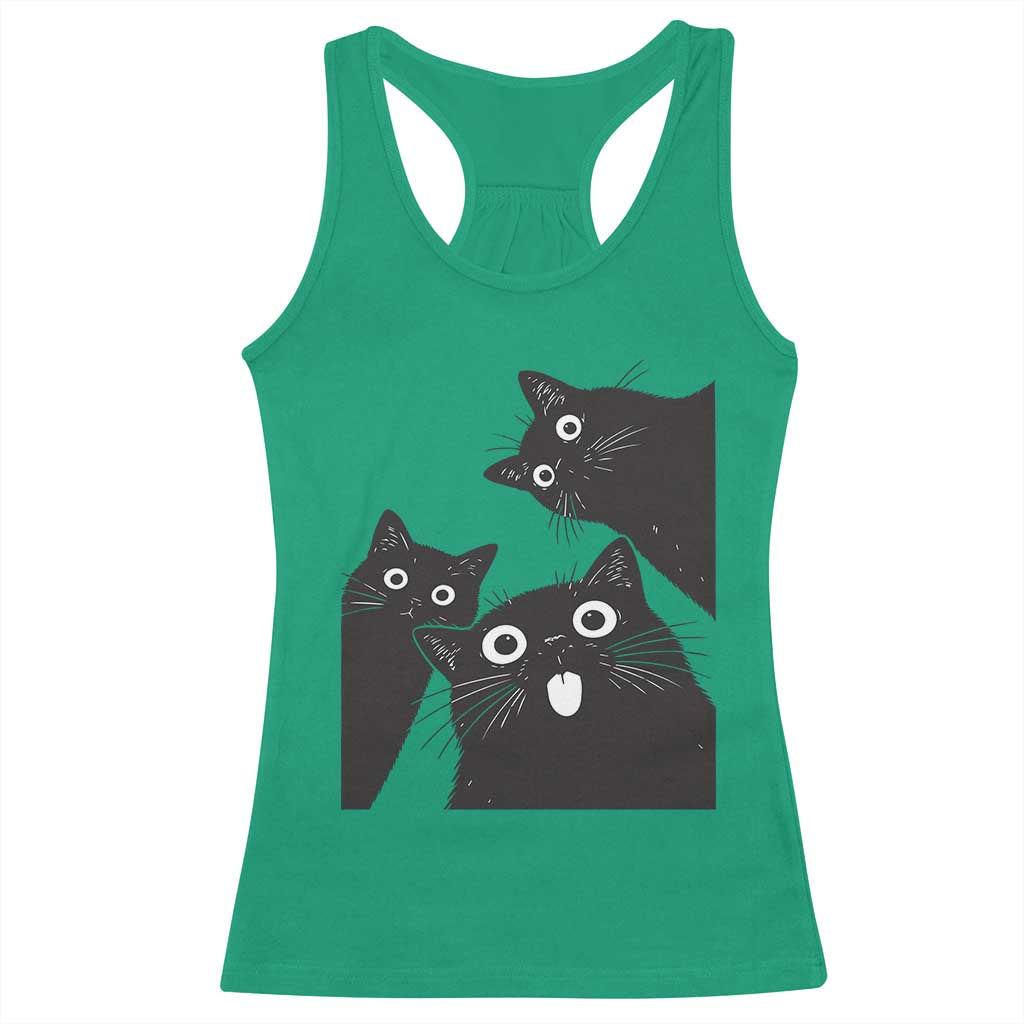 Funny Japanese Black Cat Is Watching You Racerback Tank Top Cat Lover