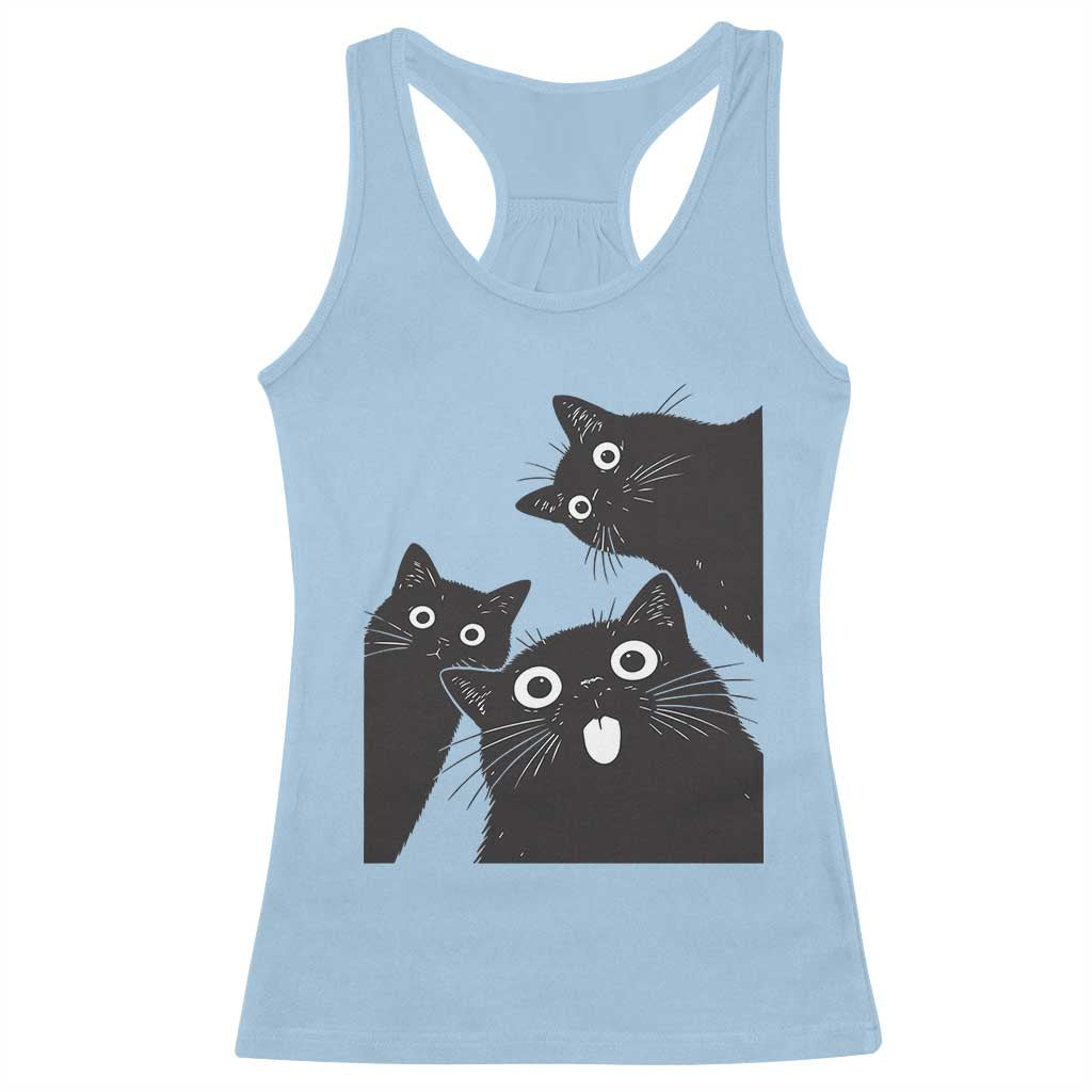 Funny Japanese Black Cat Is Watching You Racerback Tank Top Cat Lover