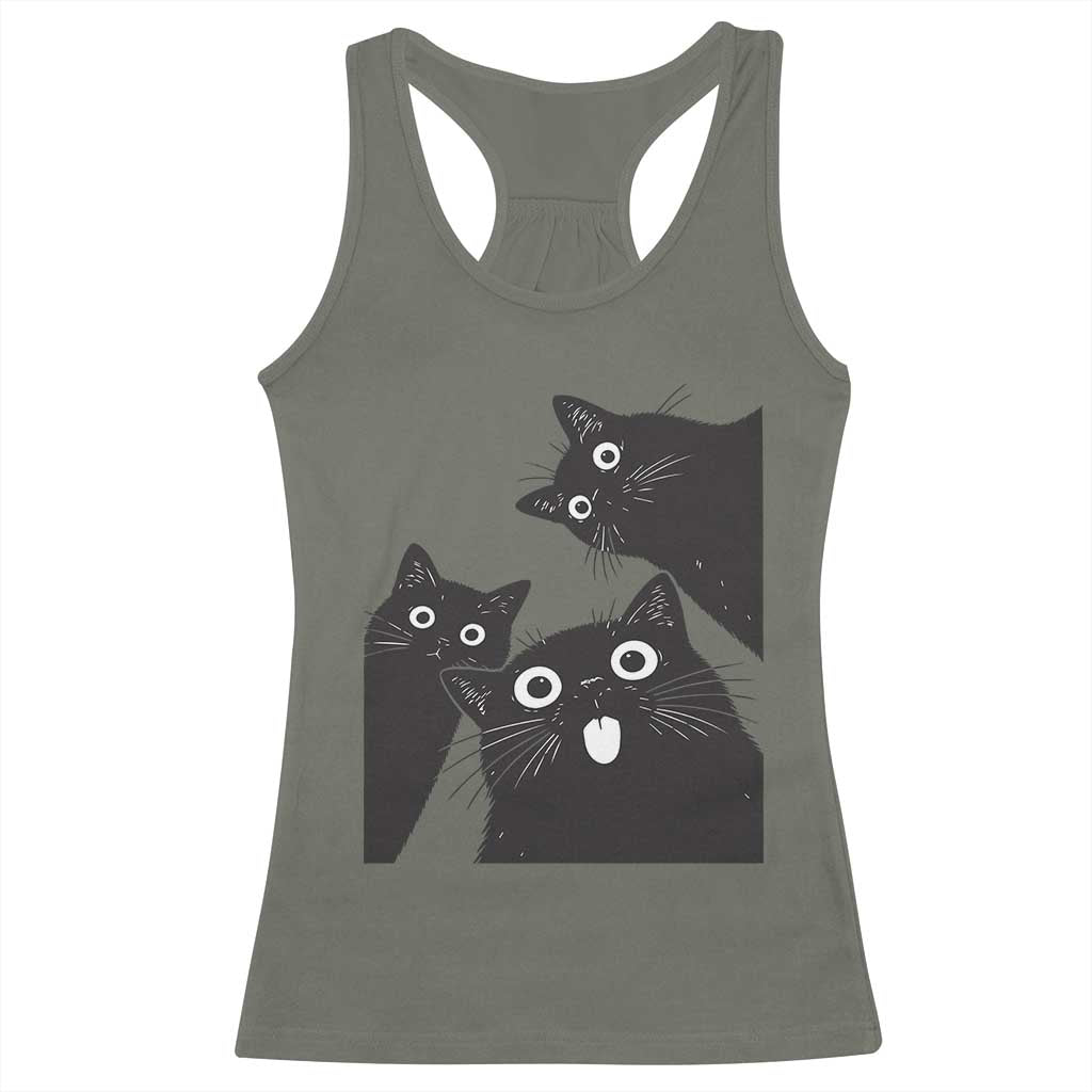 Funny Japanese Black Cat Is Watching You Racerback Tank Top Cat Lover