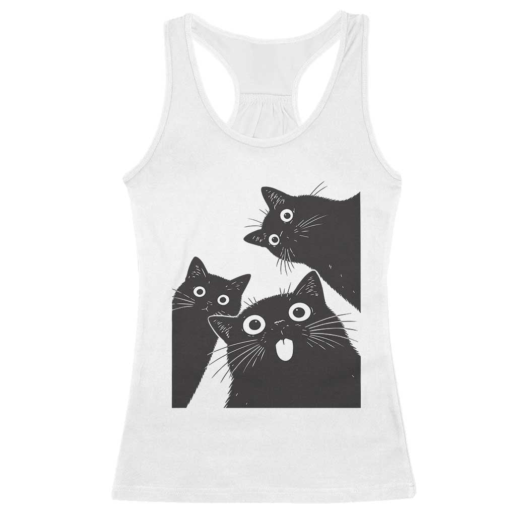 Funny Japanese Black Cat Is Watching You Racerback Tank Top Cat Lover