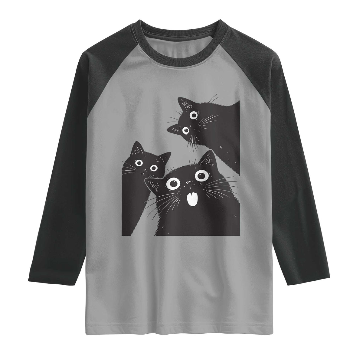 Funny Japanese Black Cat Is Watching You Raglan Shirt Cat Lover