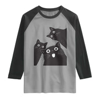 Funny Japanese Black Cat Is Watching You Raglan Shirt Cat Lover