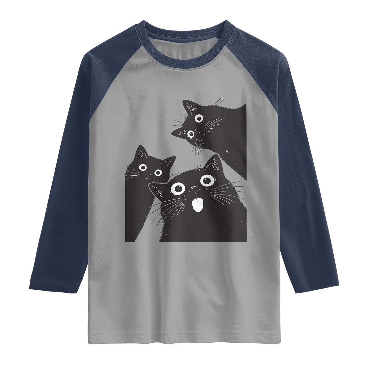 Funny Japanese Black Cat Is Watching You Raglan Shirt Cat Lover