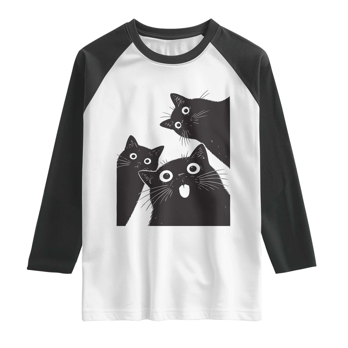 Funny Japanese Black Cat Is Watching You Raglan Shirt Cat Lover