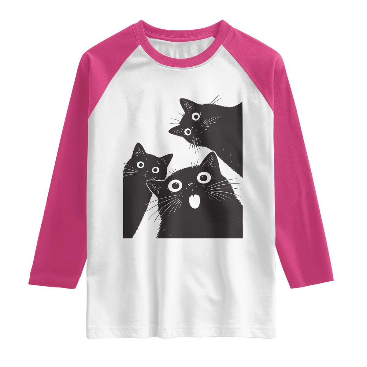 Funny Japanese Black Cat Is Watching You Raglan Shirt Cat Lover
