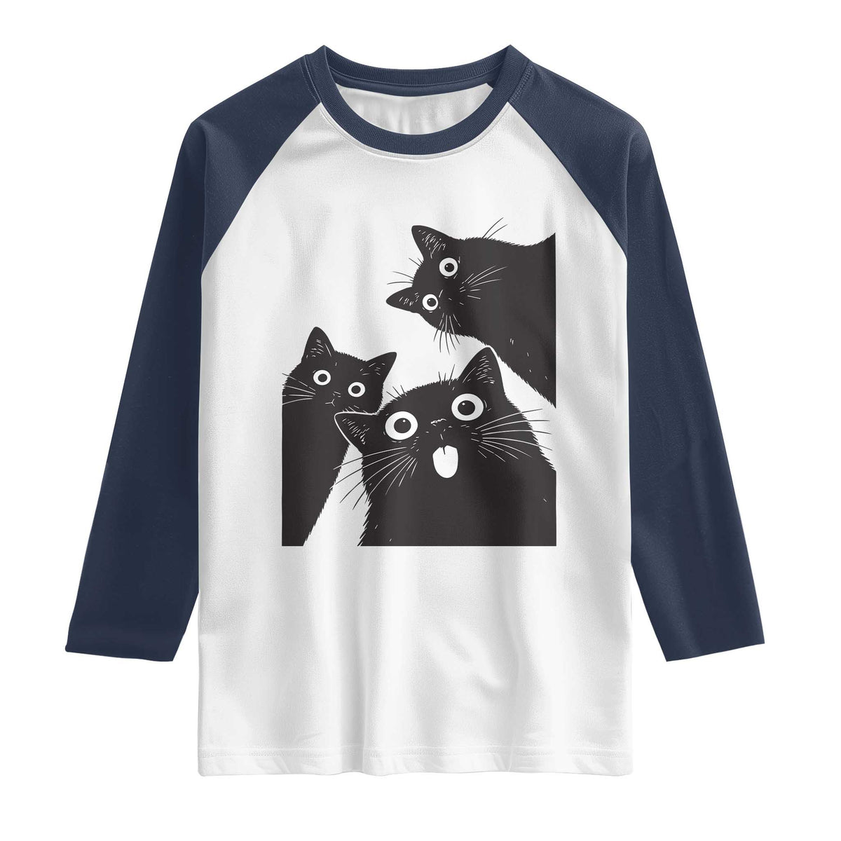 Funny Japanese Black Cat Is Watching You Raglan Shirt Cat Lover