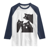 Funny Japanese Black Cat Is Watching You Raglan Shirt Cat Lover