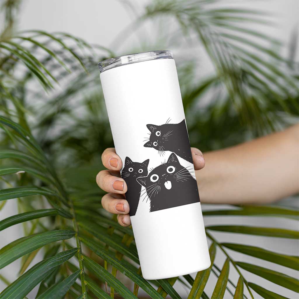 Funny Japanese Black Cat Is Watching You Skinny Tumbler Cat Lover
