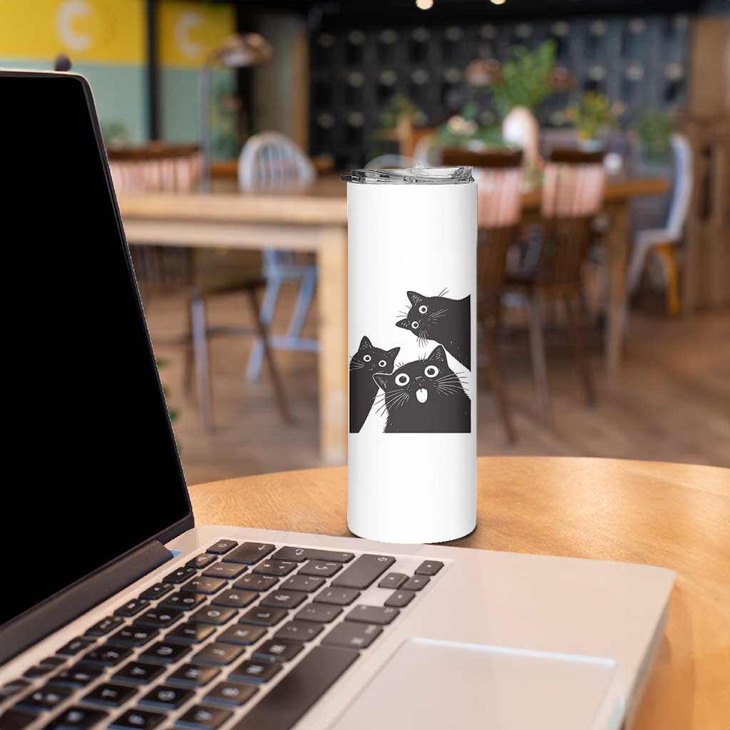 Funny Japanese Black Cat Is Watching You Skinny Tumbler Cat Lover