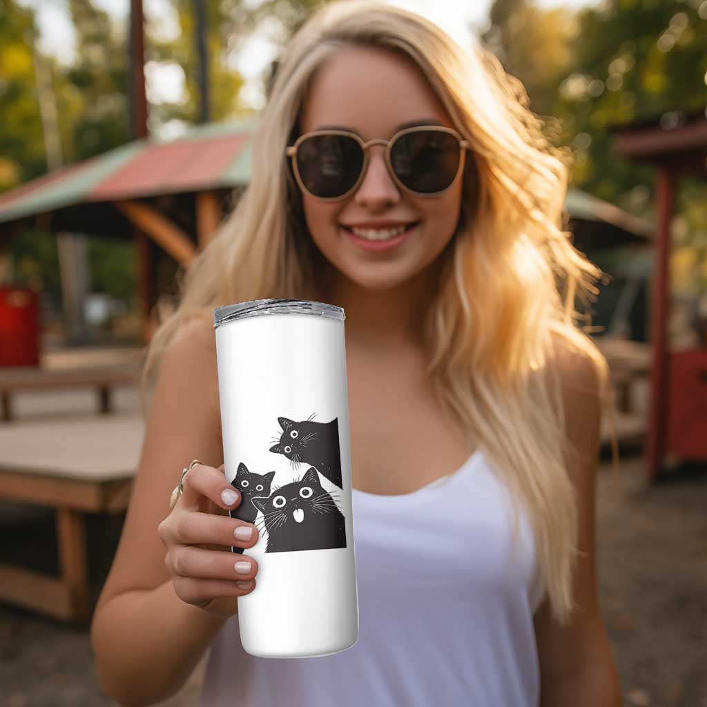 Funny Japanese Black Cat Is Watching You Skinny Tumbler Cat Lover