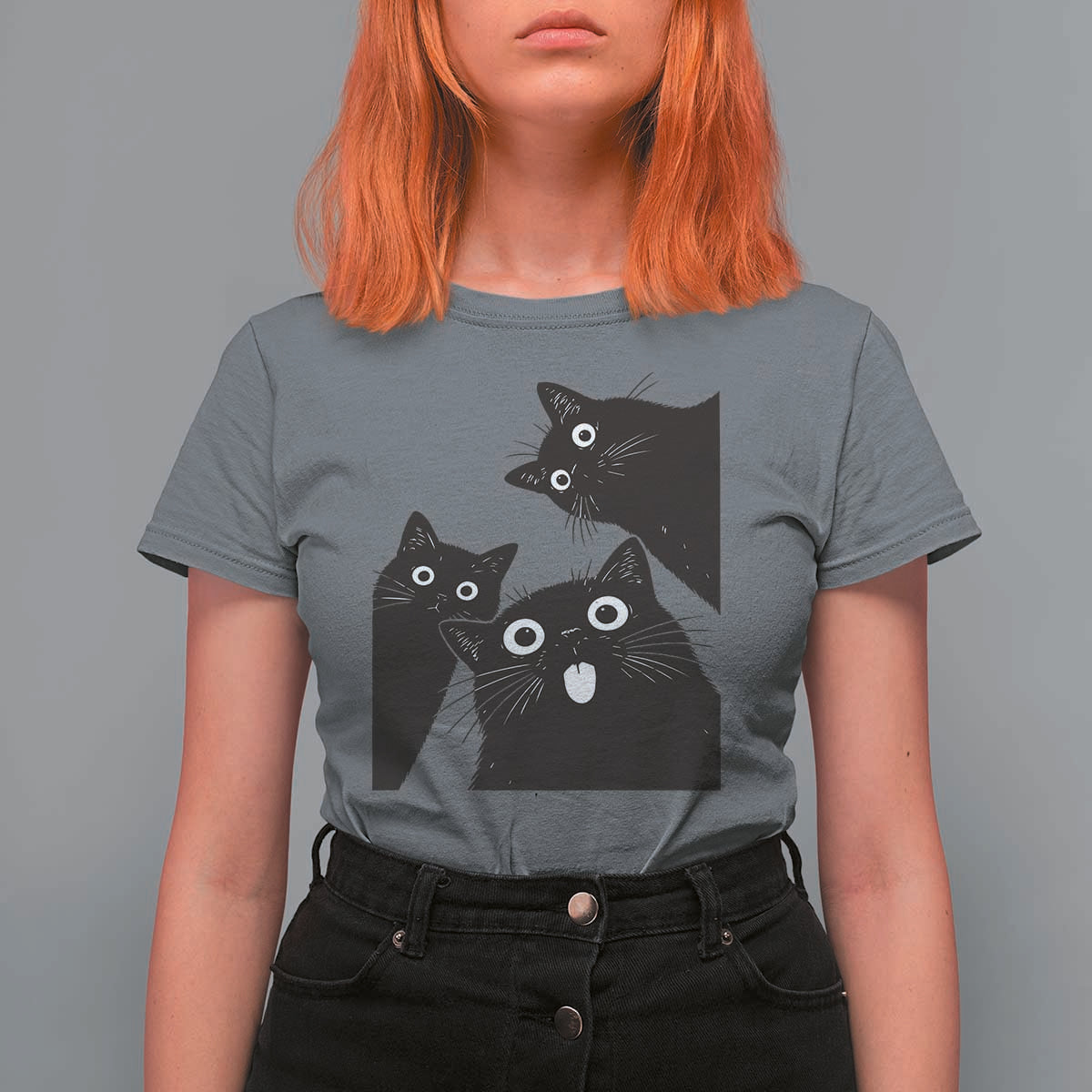 Funny Japanese Black Cat Is Watching You T Shirt For Women Cat Lover
