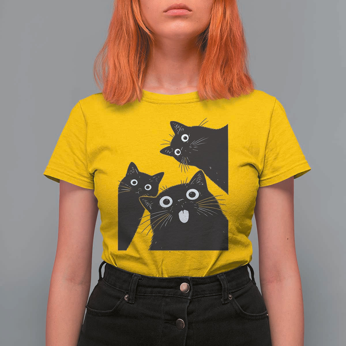 Funny Japanese Black Cat Is Watching You T Shirt For Women Cat Lover