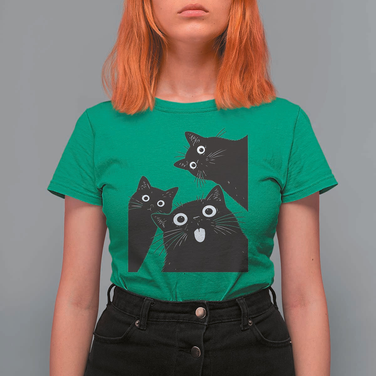 Funny Japanese Black Cat Is Watching You T Shirt For Women Cat Lover