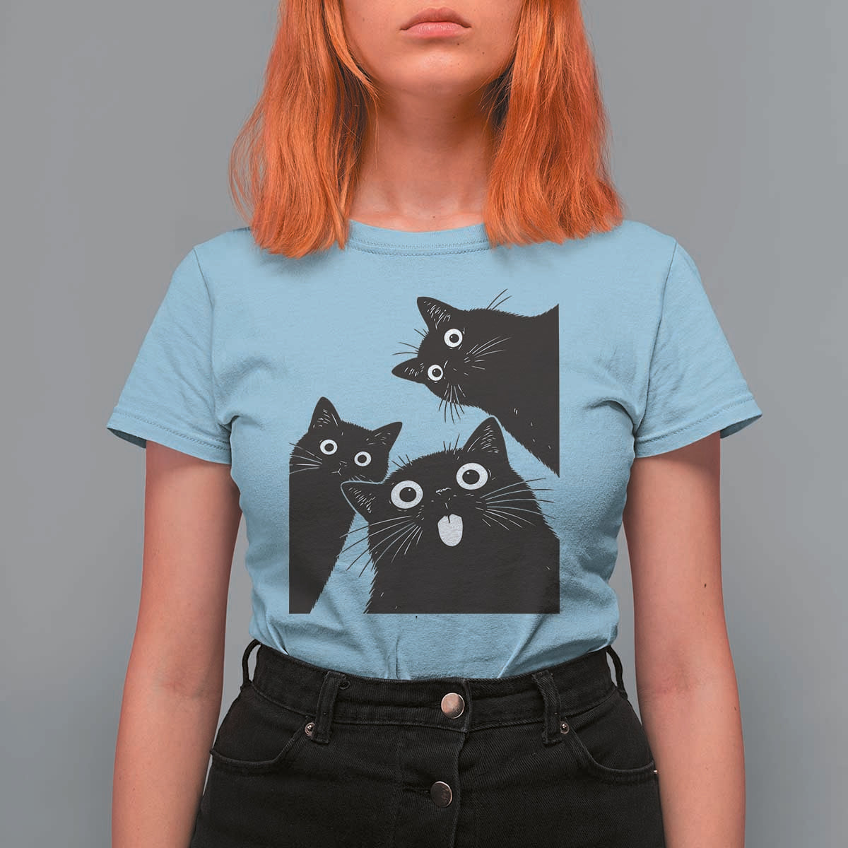 Funny Japanese Black Cat Is Watching You T Shirt For Women Cat Lover