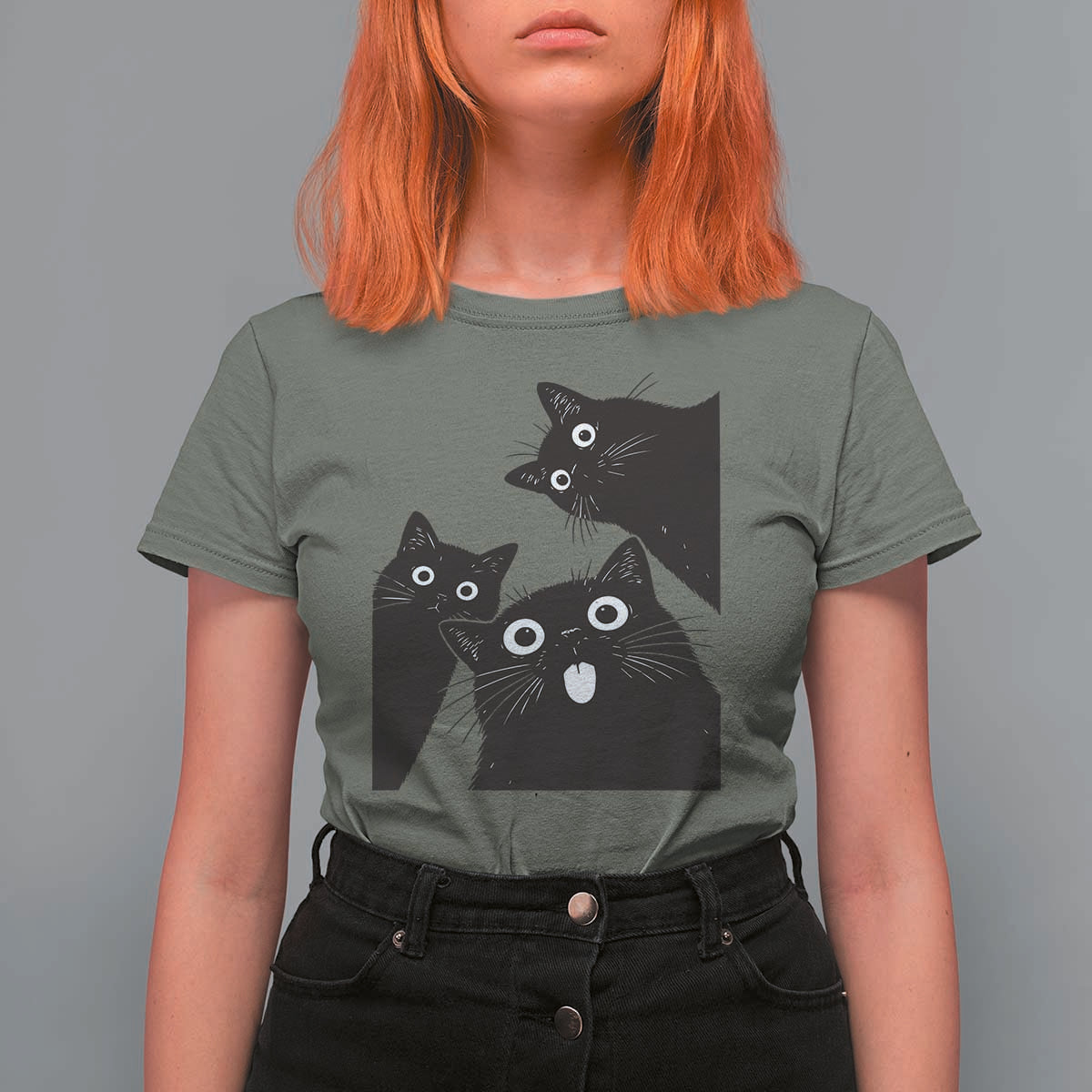 Funny Japanese Black Cat Is Watching You T Shirt For Women Cat Lover