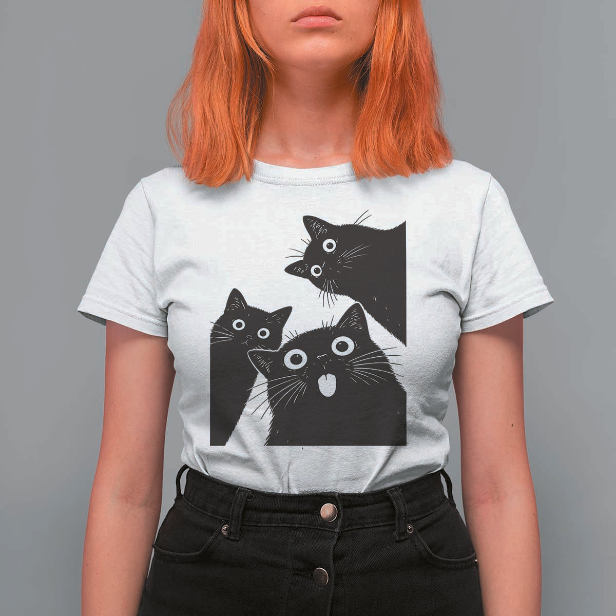 Funny Japanese Black Cat Is Watching You T Shirt For Women Cat Lover