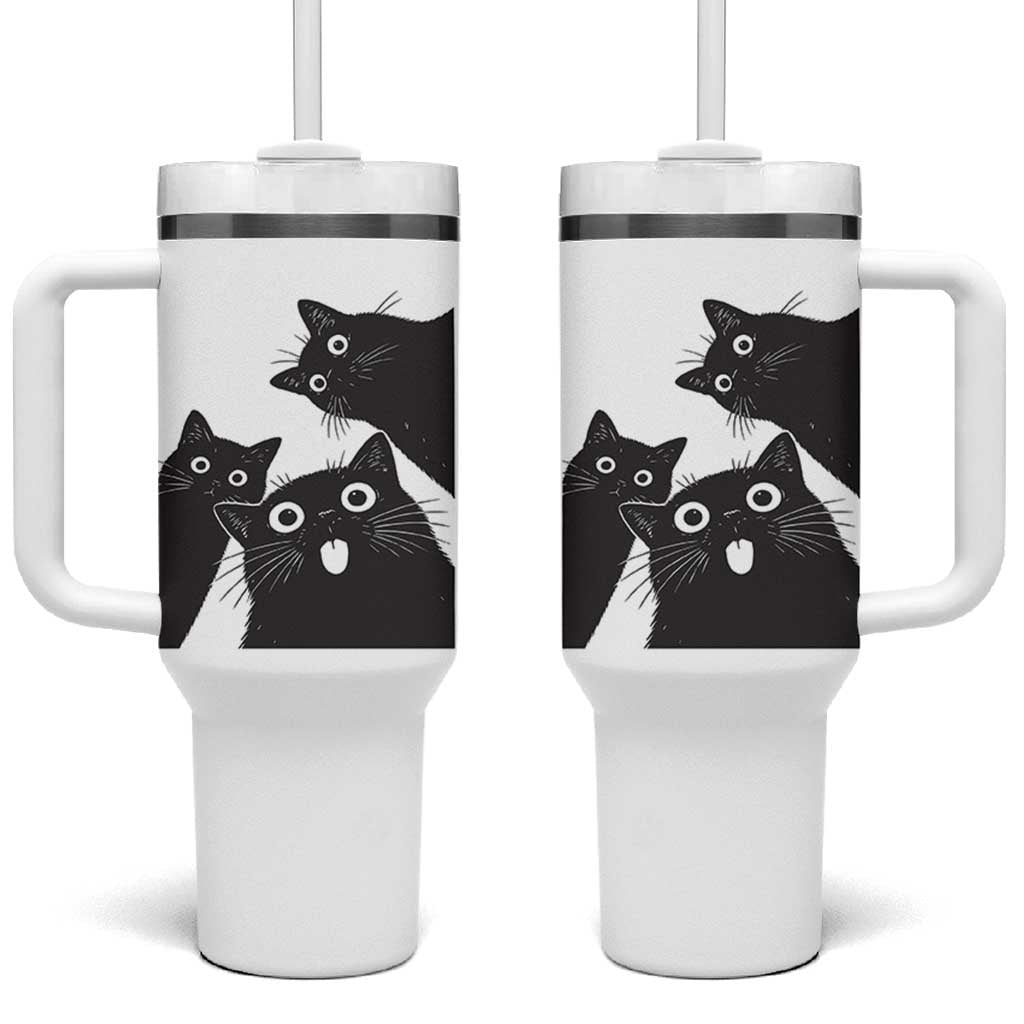 Funny Japanese Black Cat Is Watching You Tumbler With Handle Cat Lover