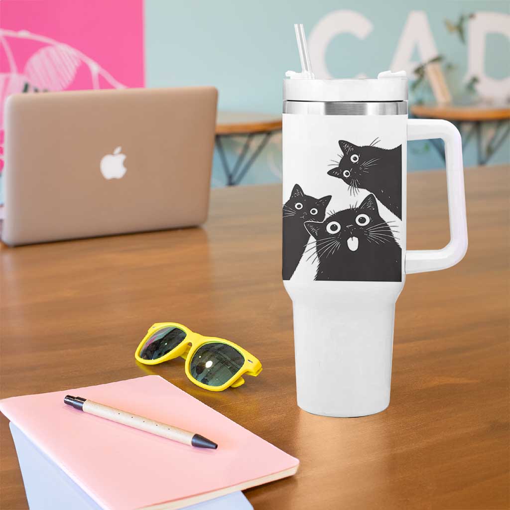 Funny Japanese Black Cat Is Watching You Tumbler With Handle Cat Lover