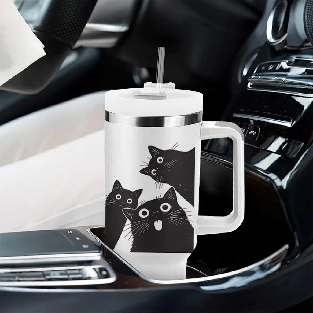 Funny Japanese Black Cat Is Watching You Tumbler With Handle Cat Lover