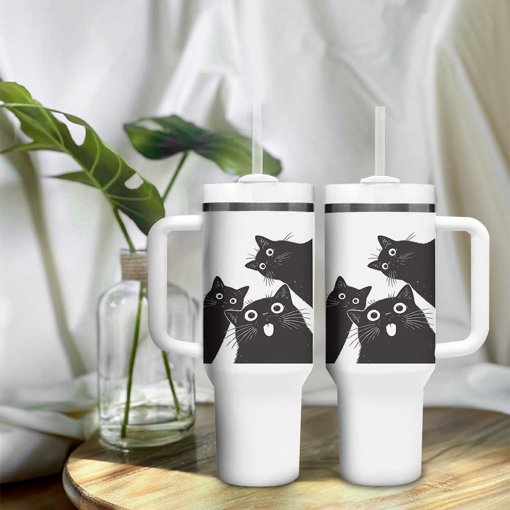Funny Japanese Black Cat Is Watching You Tumbler With Handle Cat Lover