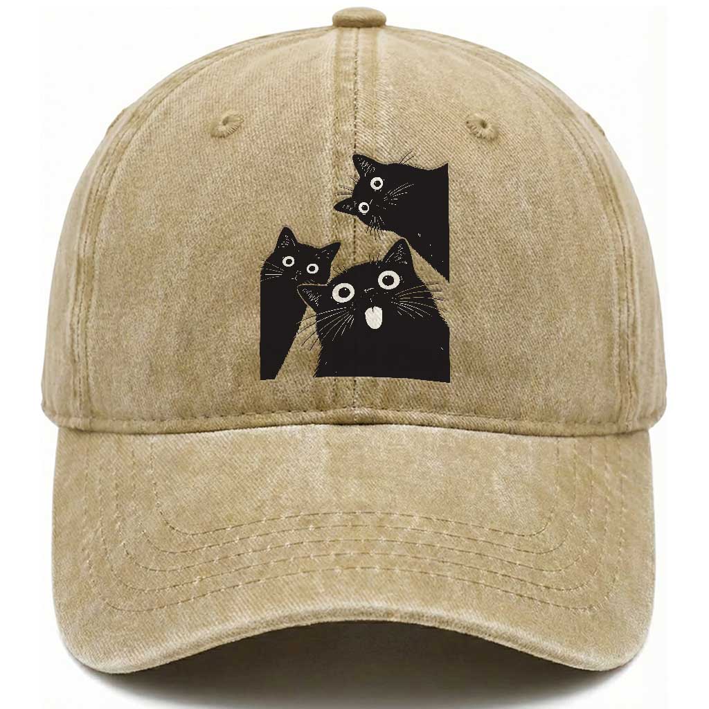 Funny Japanese Black Cat Is Watching You Washed Cotton Baseball Cap Cat Lover