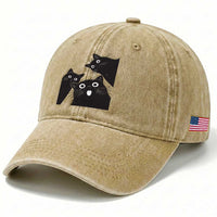 Funny Japanese Black Cat Is Watching You Washed Cotton Baseball Cap Cat Lover