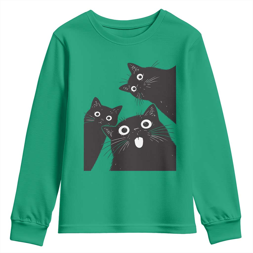 Funny Japanese Black Cat Is Watching You Youth Sweatshirt Cat Lover