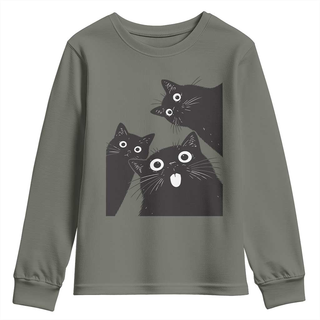 Funny Japanese Black Cat Is Watching You Youth Sweatshirt Cat Lover