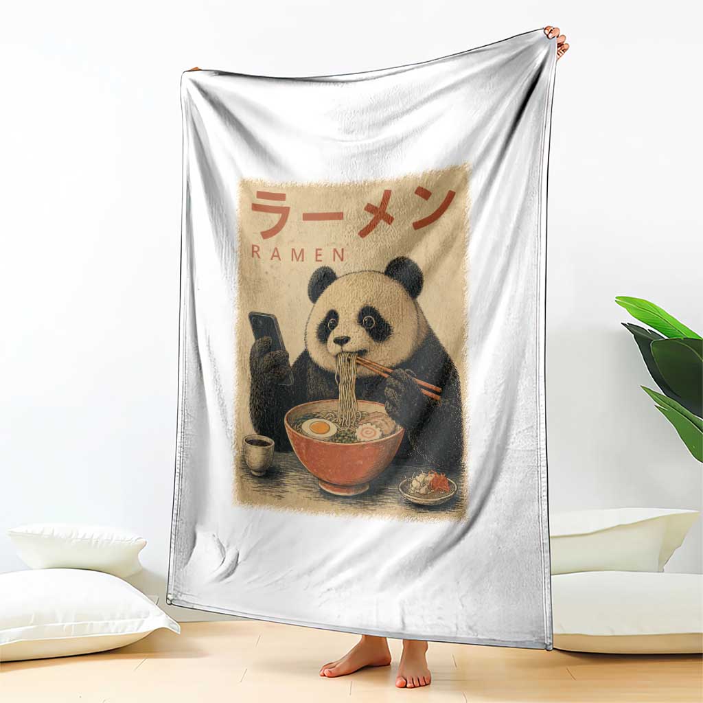 Funny Panda Eating Ramen Scrolling Phone Throw Blanket Japanese Art Aesthetic