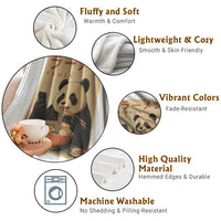 Funny Panda Eating Ramen Scrolling Phone Throw Blanket Japanese Art Aesthetic