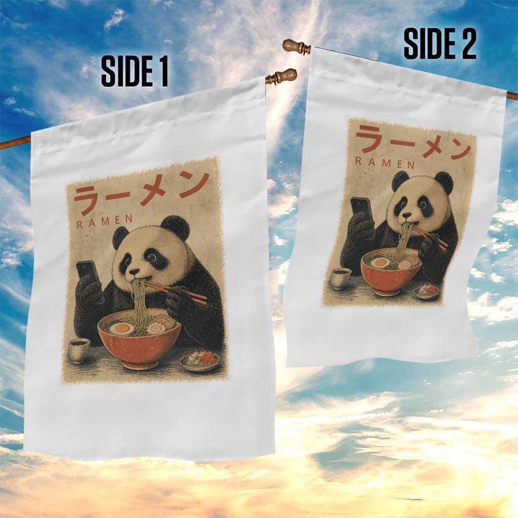 Funny Panda Eating Ramen Scrolling Phone Garden Flag Japanese Art Aesthetic