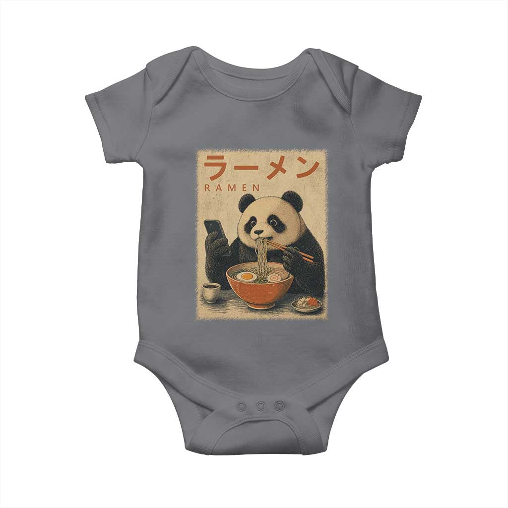 Funny Panda Eating Ramen Scrolling Phone Baby Onesie Japanese Art Aesthetic