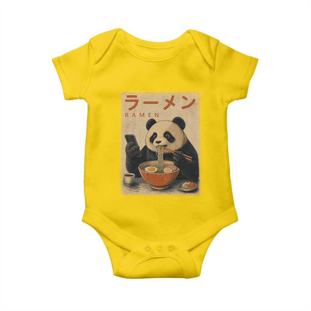 Funny Panda Eating Ramen Scrolling Phone Baby Onesie Japanese Art Aesthetic
