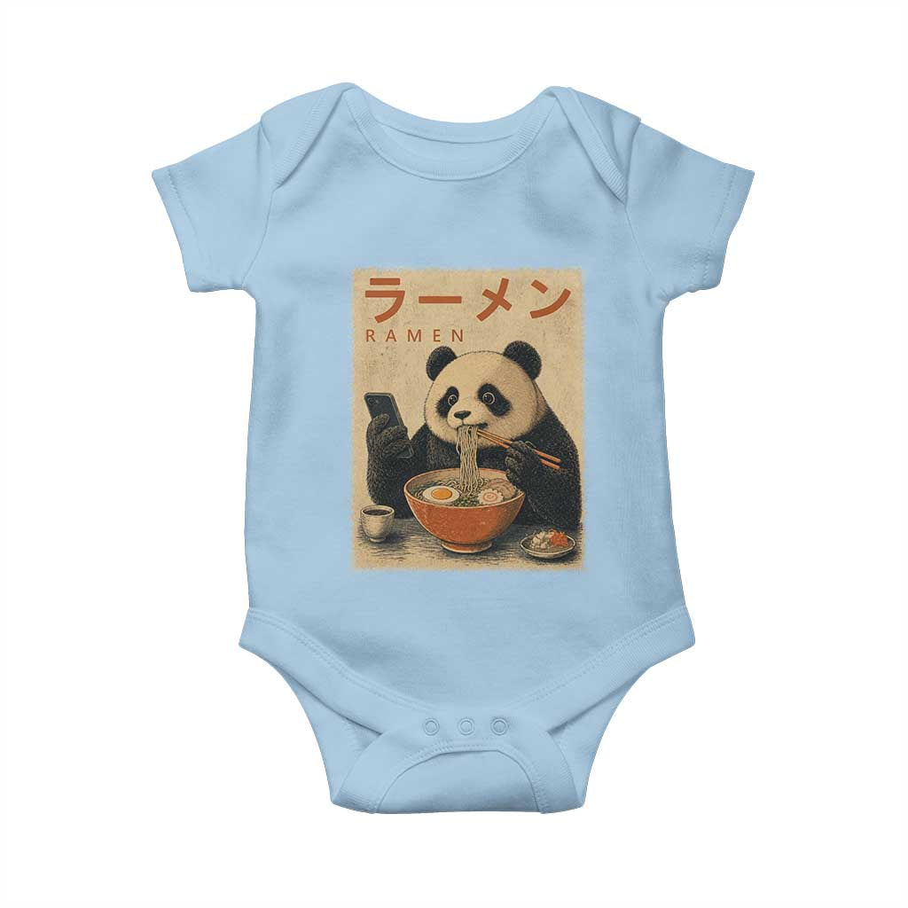Funny Panda Eating Ramen Scrolling Phone Baby Onesie Japanese Art Aesthetic