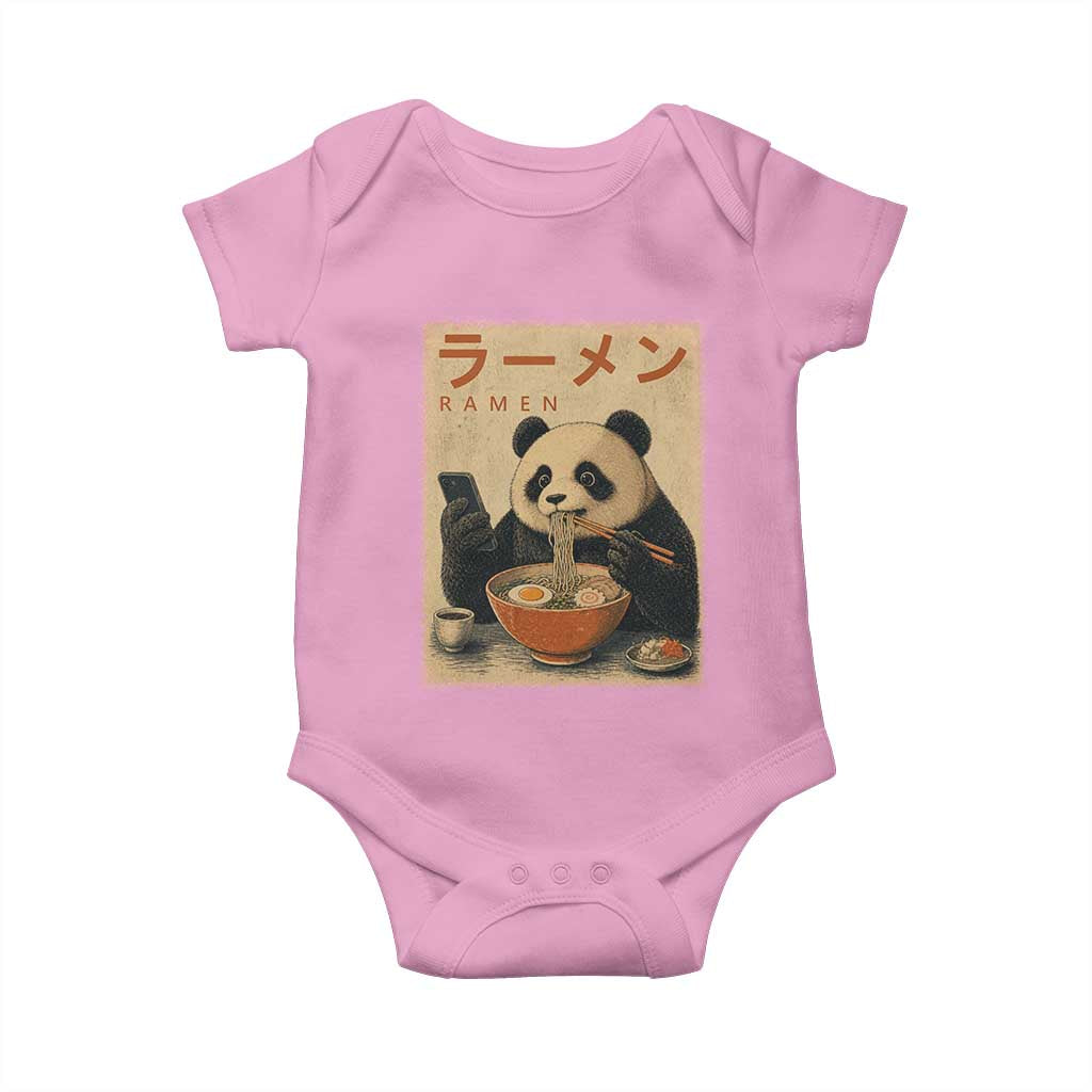 Funny Panda Eating Ramen Scrolling Phone Baby Onesie Japanese Art Aesthetic
