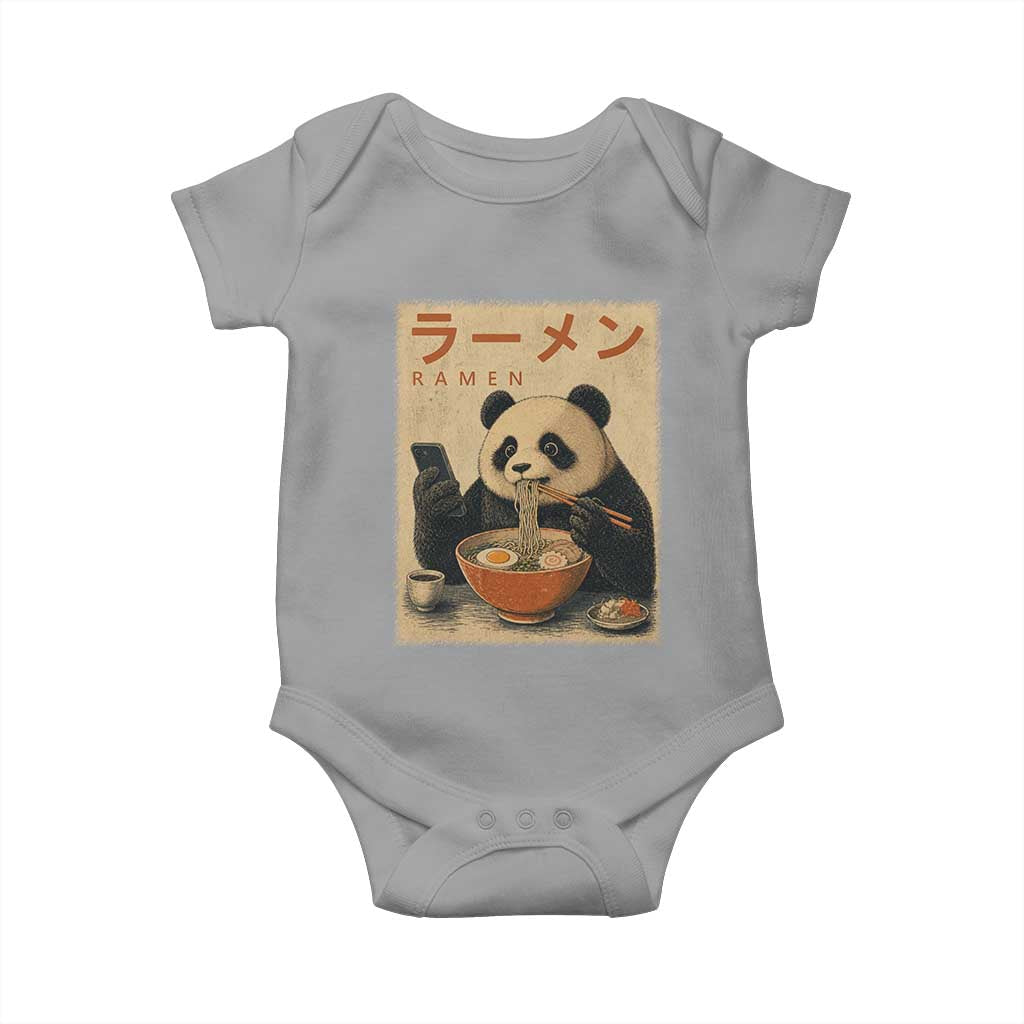 Funny Panda Eating Ramen Scrolling Phone Baby Onesie Japanese Art Aesthetic
