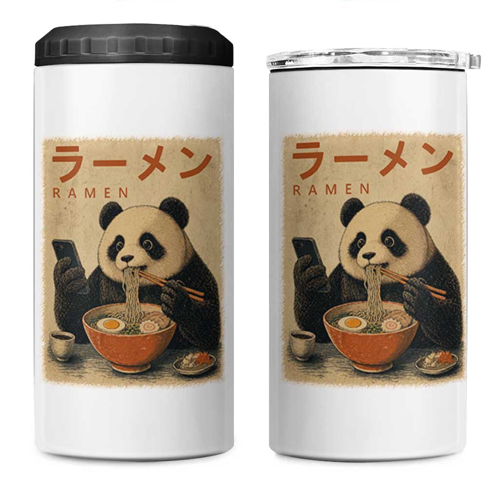 Funny Panda Eating Ramen Scrolling Phone 4 in 1 Can Cooler Tumbler Japanese Art Aesthetic