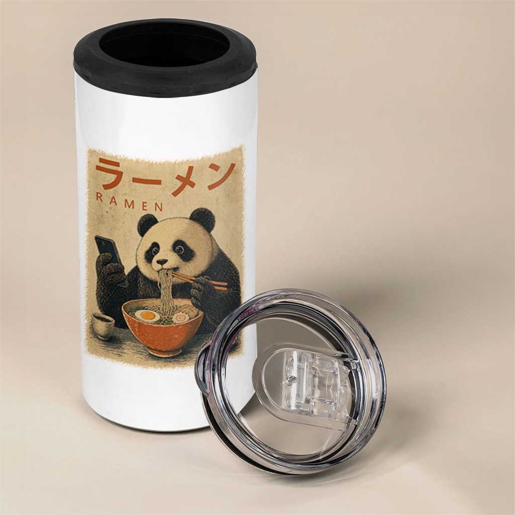 Funny Panda Eating Ramen Scrolling Phone 4 in 1 Can Cooler Tumbler Japanese Art Aesthetic