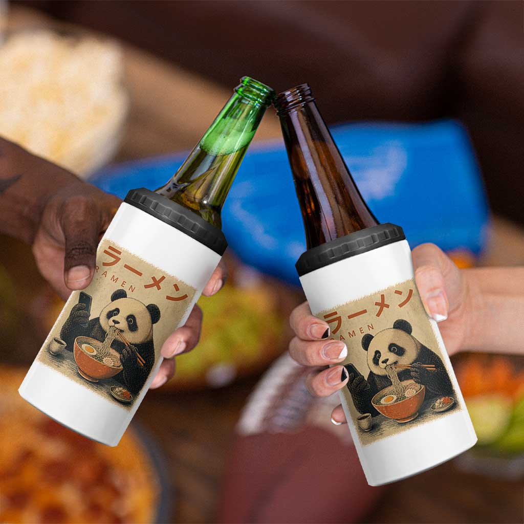Funny Panda Eating Ramen Scrolling Phone 4 in 1 Can Cooler Tumbler Japanese Art Aesthetic