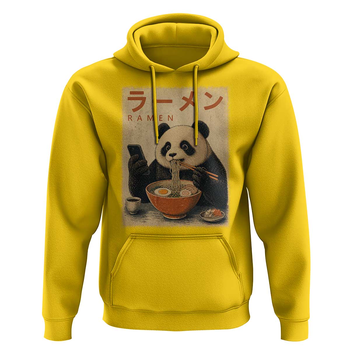 Funny Panda Eating Ramen Scrolling Phone Hoodie Japanese Art Aesthetic