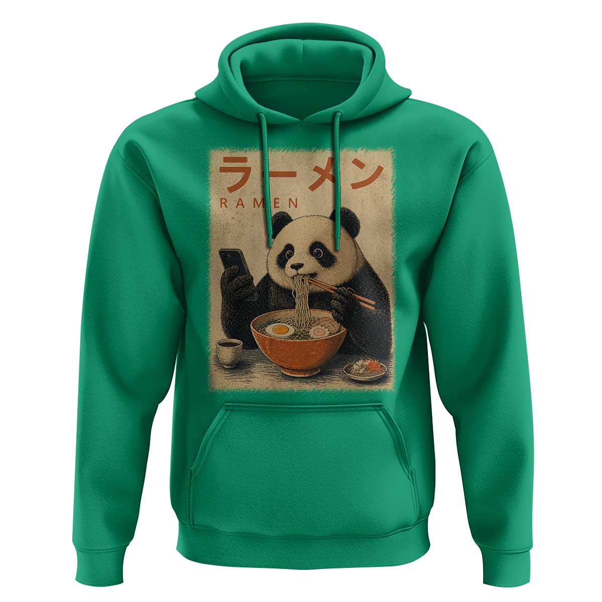 Funny Panda Eating Ramen Scrolling Phone Hoodie Japanese Art Aesthetic