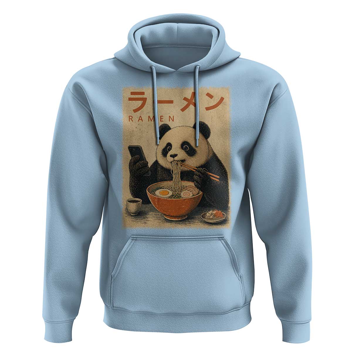 Funny Panda Eating Ramen Scrolling Phone Hoodie Japanese Art Aesthetic