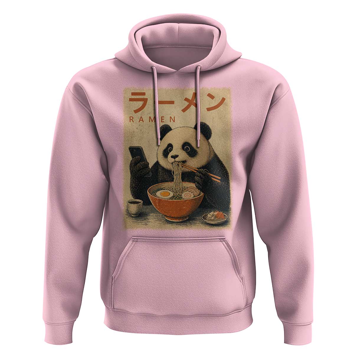 Funny Panda Eating Ramen Scrolling Phone Hoodie Japanese Art Aesthetic