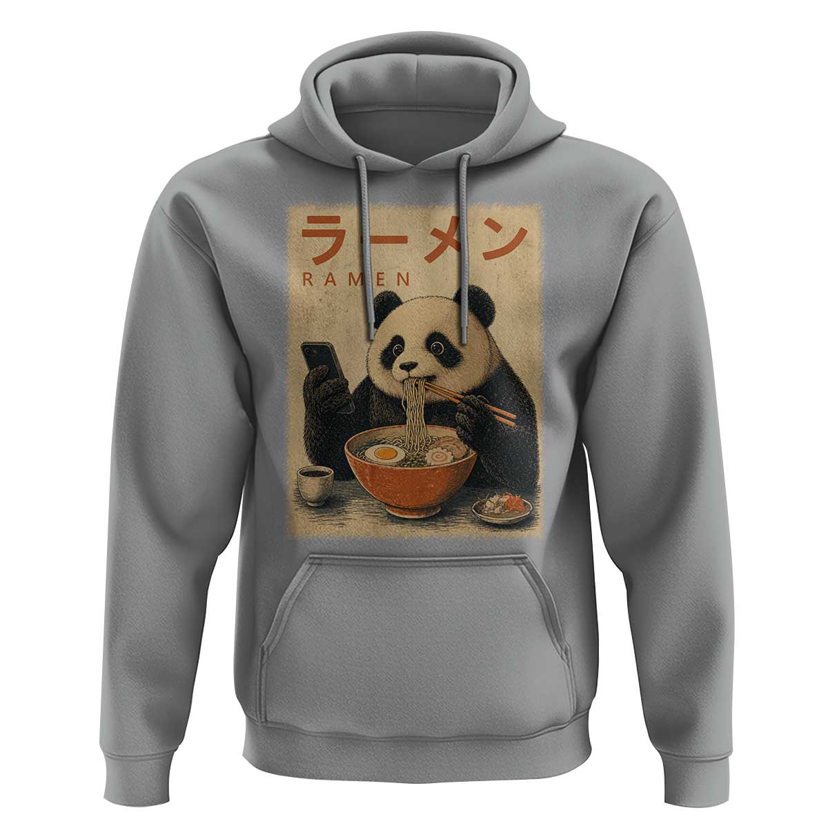 Funny Panda Eating Ramen Scrolling Phone Hoodie Japanese Art Aesthetic