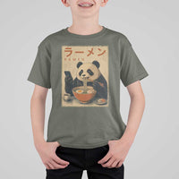 Funny Panda Eating Ramen Scrolling Phone T Shirt For Kid Japanese Art Aesthetic