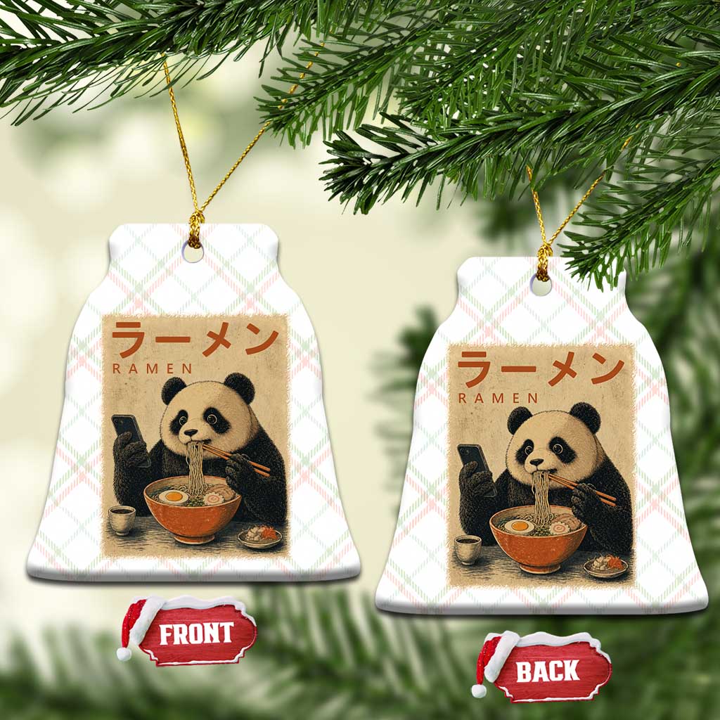 Funny Panda Eating Ramen Scrolling Phone Ceramic Ornament Japanese Art Aesthetic